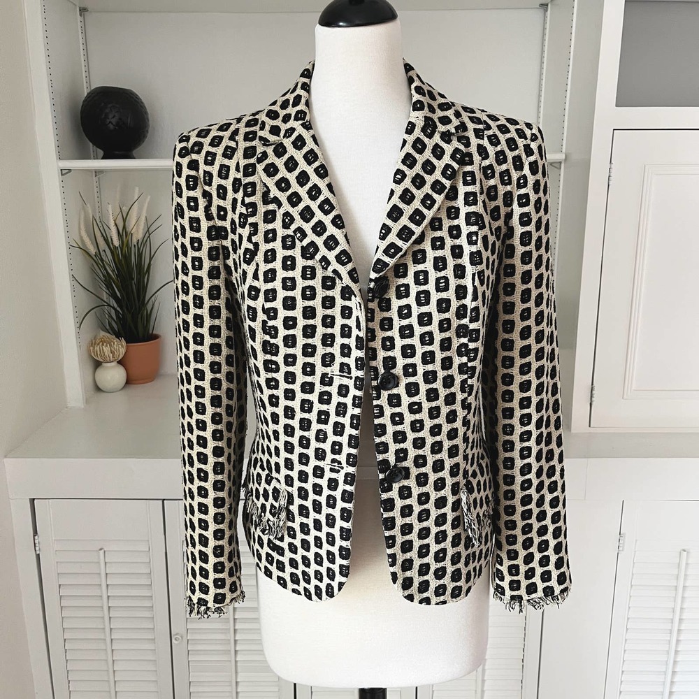 Vintage Lavantino Silk Tweed Geometric Print Jacket Blazer Size 4 - Picture 1 of 9